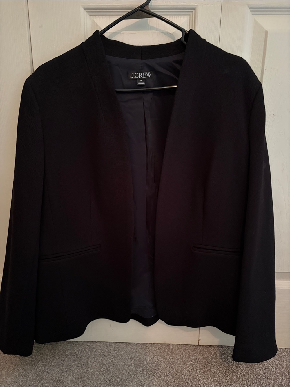 J. Crew Black Collarless Open-Front Blazer